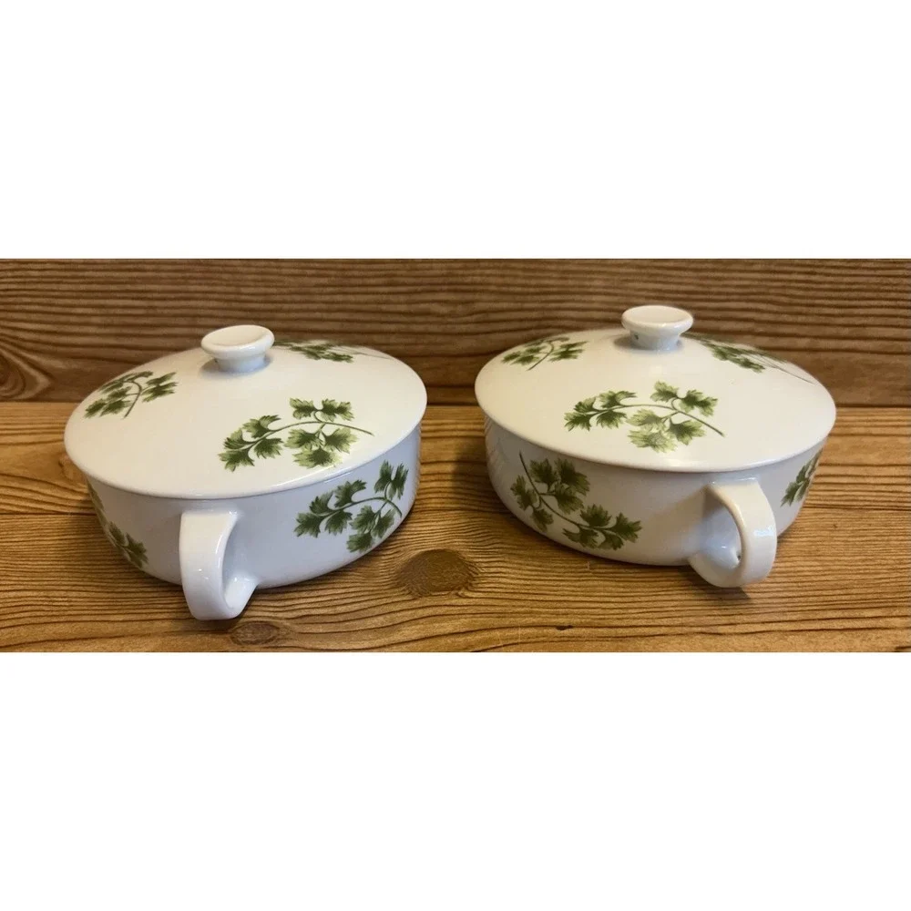 Vtg Andrea By Sadek Parsley Oven to Table Covered Casserole Dish 7380 R Lot of 2